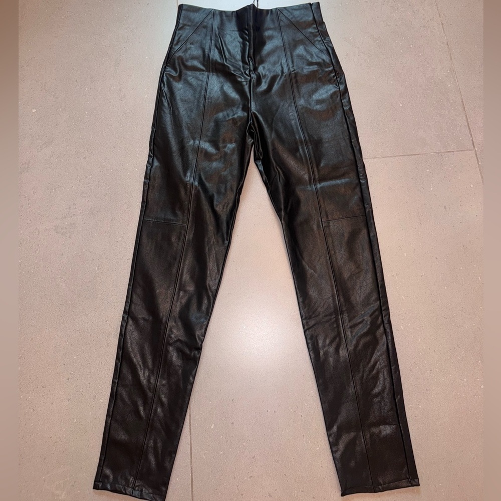 Stradivarius Shiny Black Leather Trousers